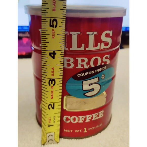 HILLS BROS DRIP GRIND COFFEE CAN TIN 1 LB. with 5 CENTS OFF, COLLECTORS ITEM - Picture 2 of 14